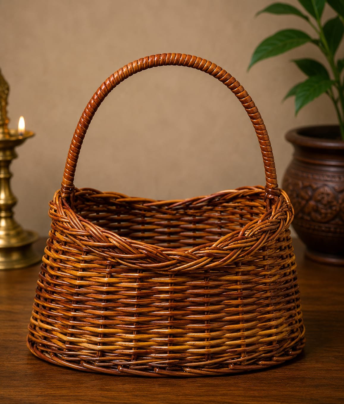 Handcrafted Bamboo Wicker Basket with Handle - Image 1