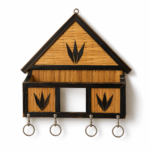 Handmade Bamboo Wall Key Holder made from natural bamboo by Bastar Kala artisans with 4 metal hooks for home and office use.